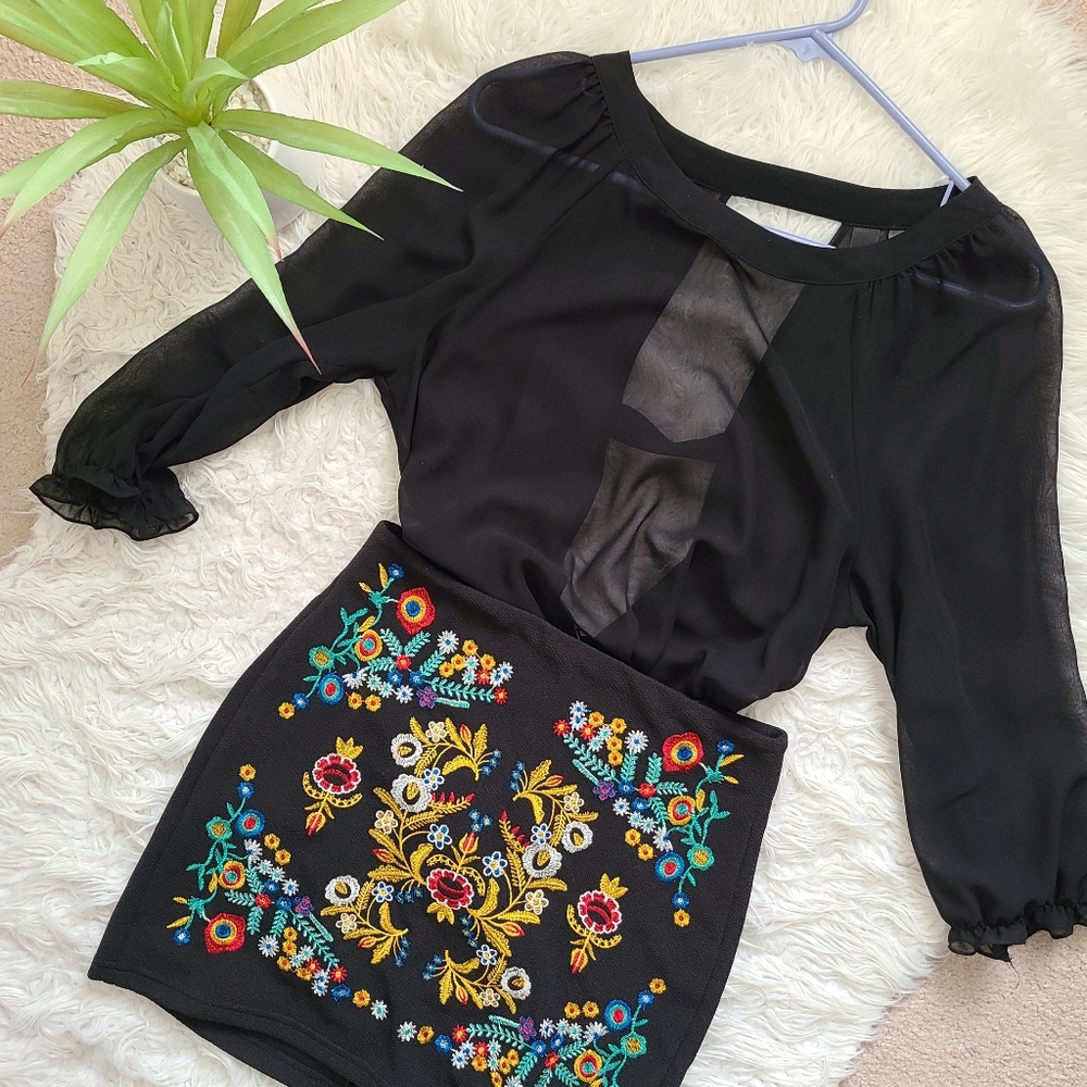 Black Mesh open back blouse